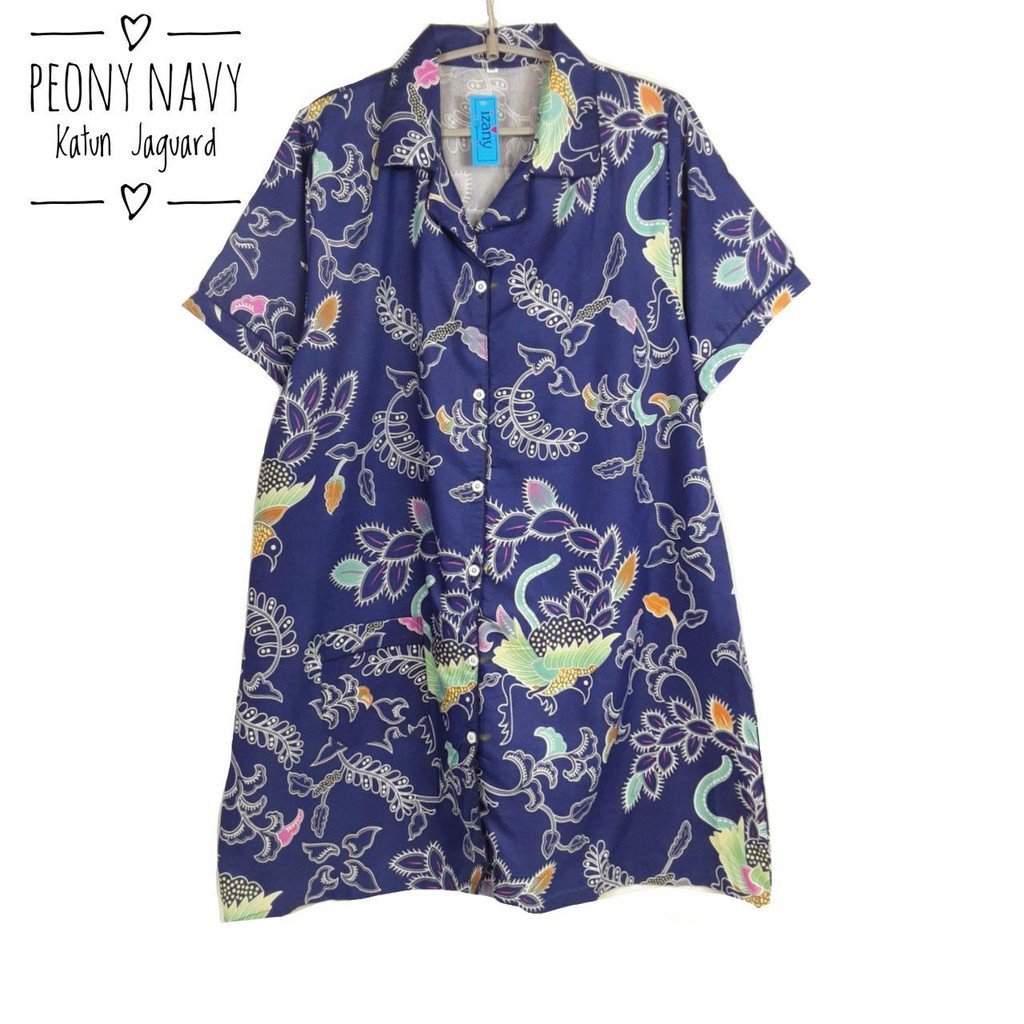 IZANY Piyama Daster All size L Katun Eropa Premium List-PEONY NAVY