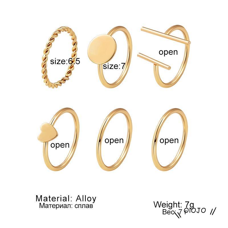【COD】6pcs / Set Cincin Geometris Bahan Alloy Gaya Vintage