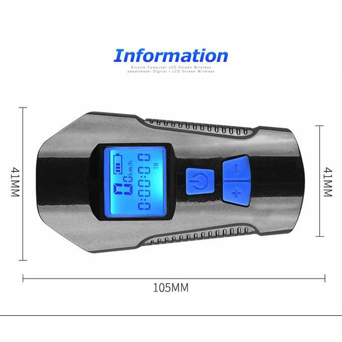 TaffSPORT Lampu Klakson Sepeda LCD Waterproof+Speedometer XA-585