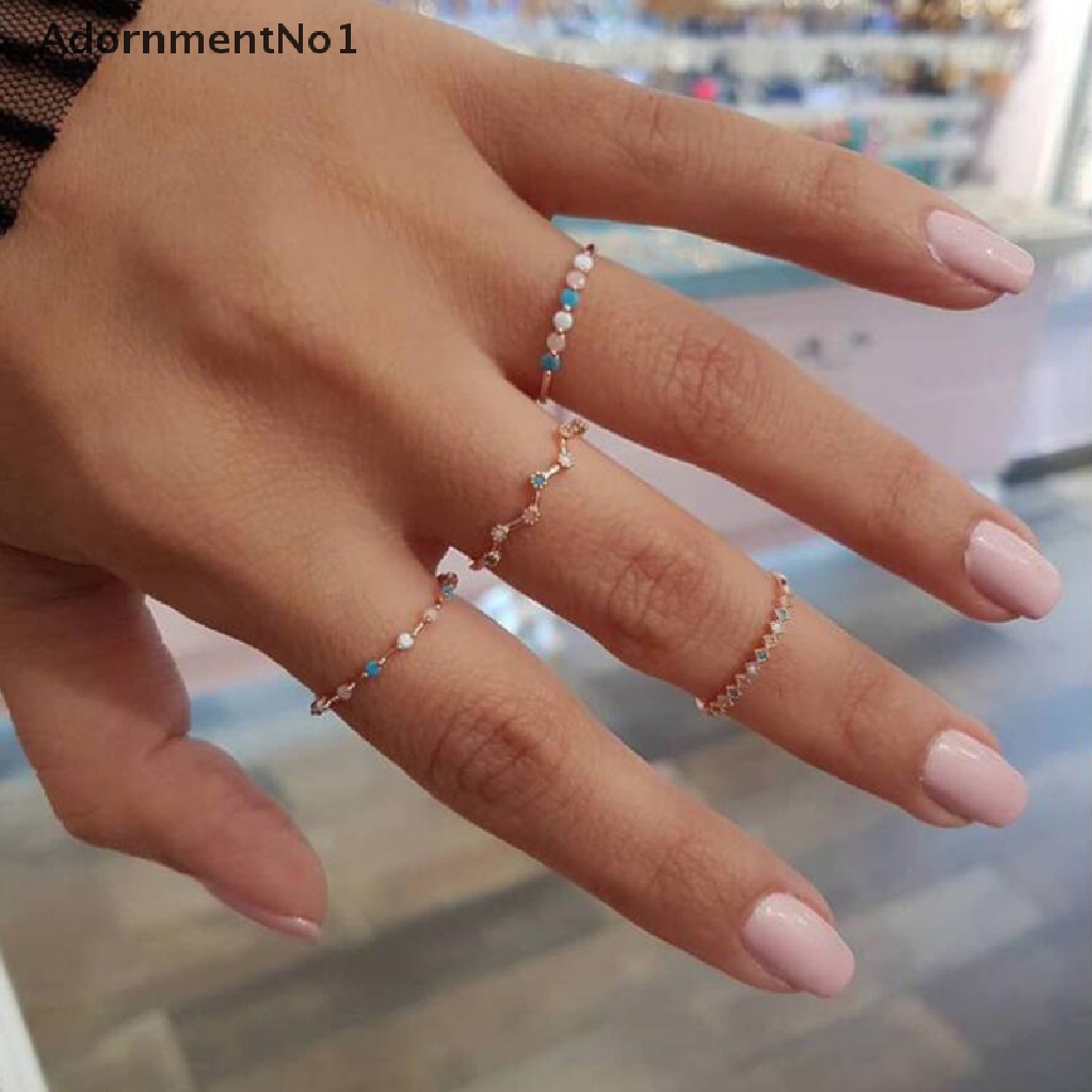 (AdornmentNo1) 4pcs / Set Cincin Gaya Bohemia Aksen Batu Kristal Warna-Warni Untuk Perhiasan Wanita