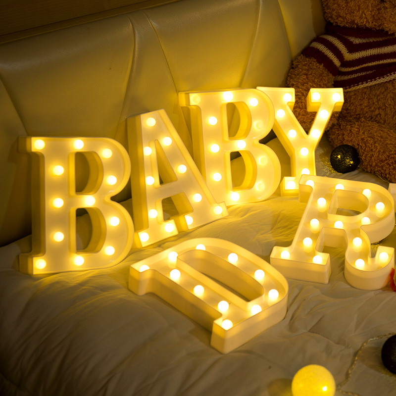 LED 26 Letters Luminous Night Light/Warm White Battery DIY Alphabet Lamp/Christmas Wedding Birthday Valentines Day Party Decor/INS Standing Neon Romantic Light Box