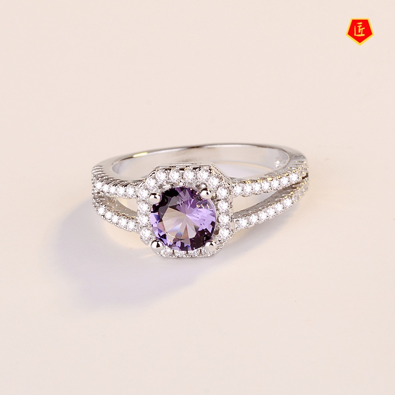 [Ready Stock]Luxury High-End Micro-Inlaid Colored Gems Silver Ring