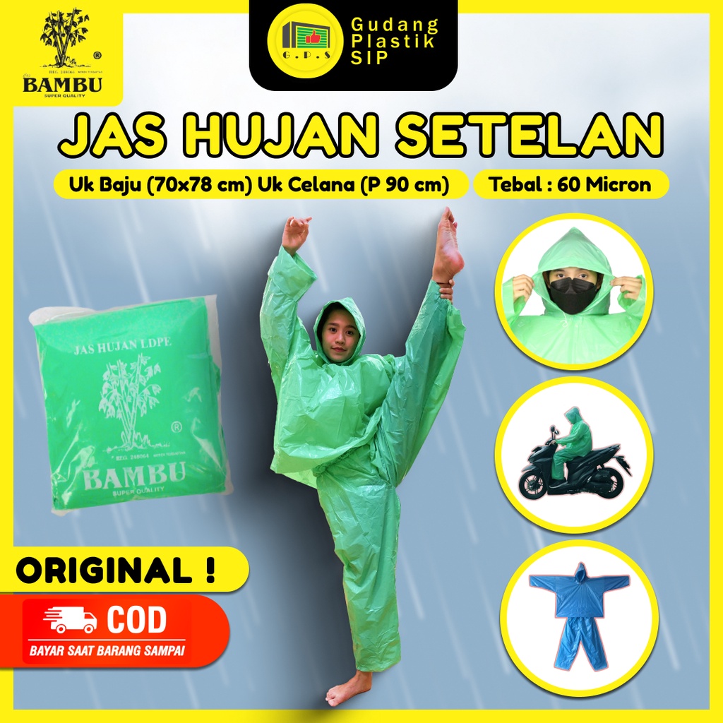 Jas Hujan Plastik LDPE jaket Celana Setelan Bambu Tebal Murah