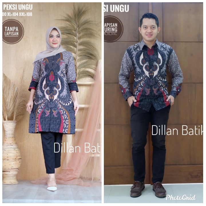 PEKSI UNGU Couple Atasan Wanita + Kemeja Batik Seragam Batik Couple Baju Kondangan Couple Batik