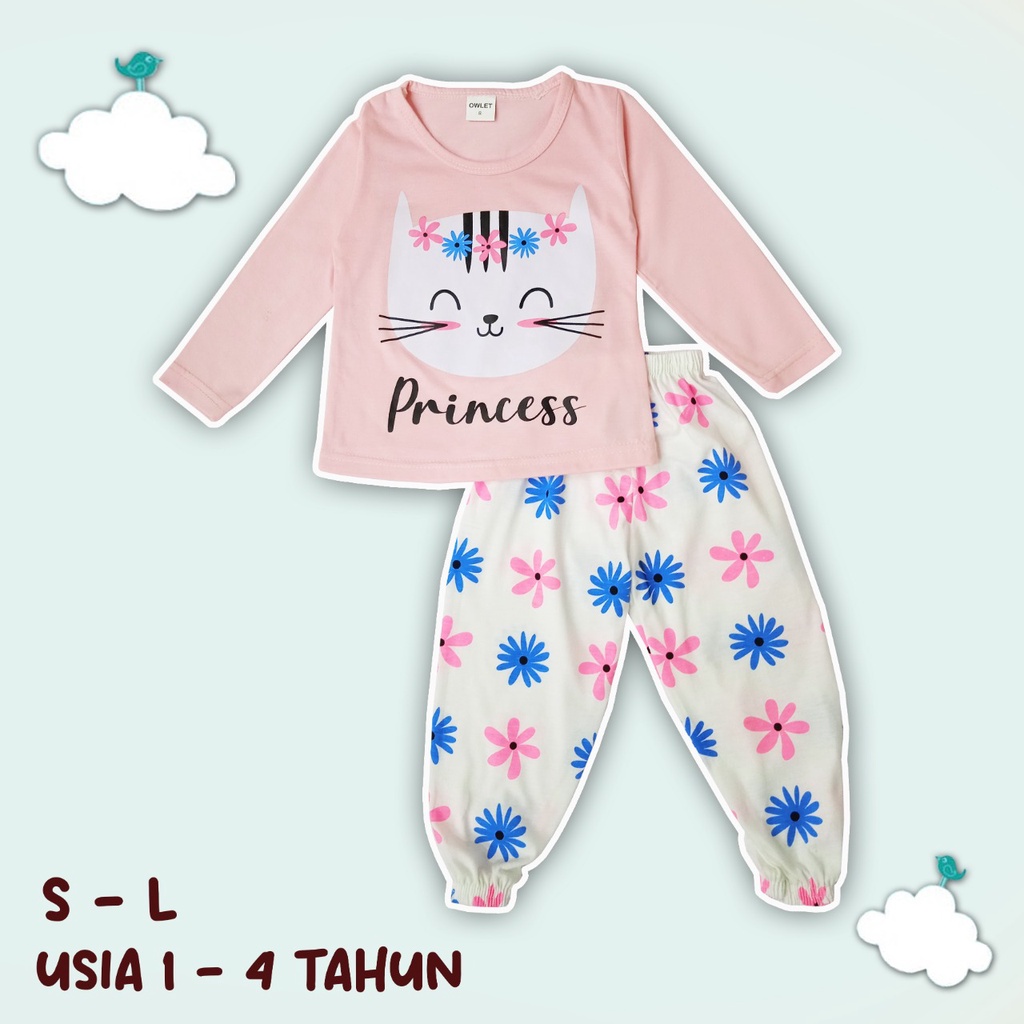 Owlet - setelan anak / piyama anak bergambar / piyama panjang / baju tidur anak