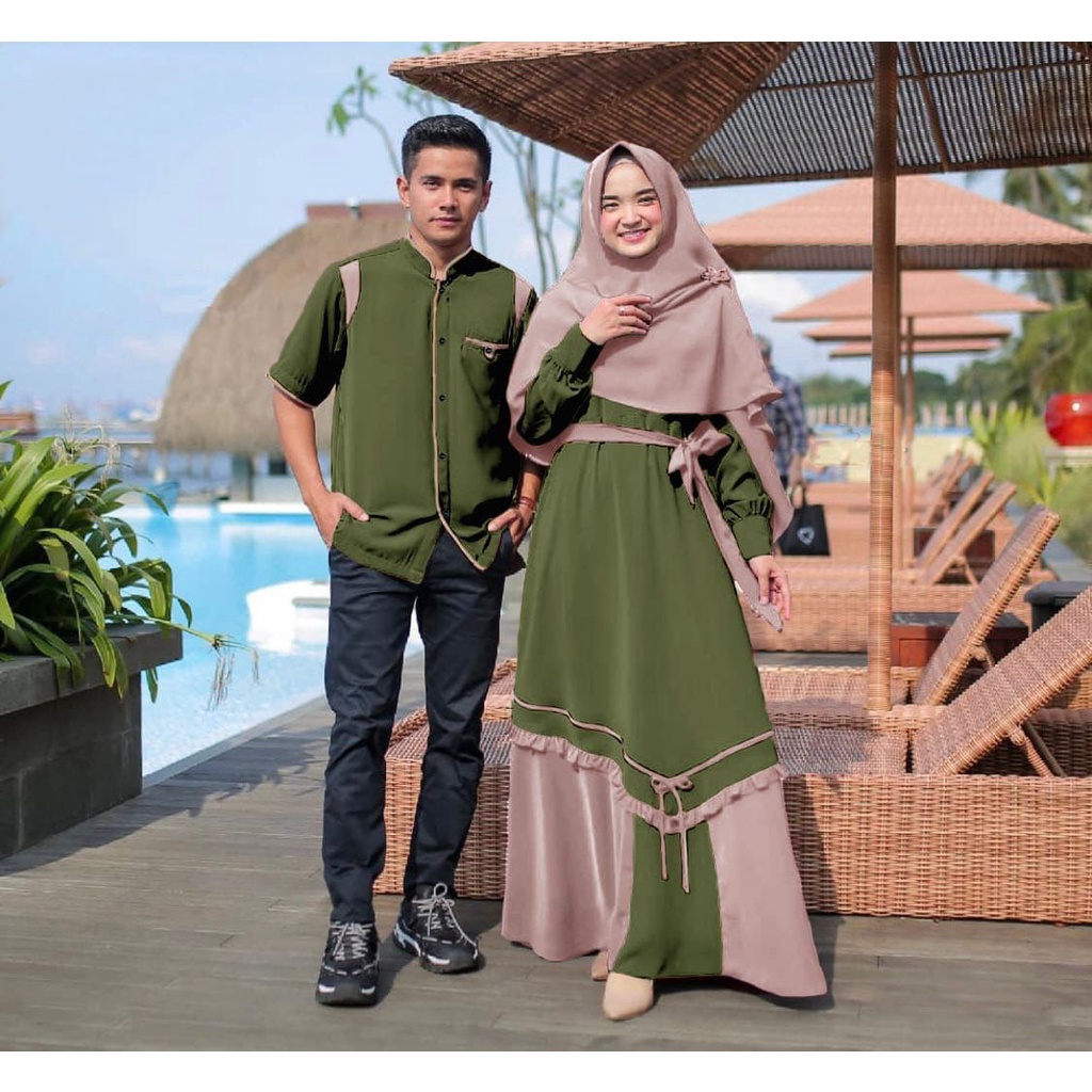 Couple Ajola + Bergo - Couple Muslim Terbaru - Baju Gamis &amp; Koko - Pakaian Muslim Terbaru