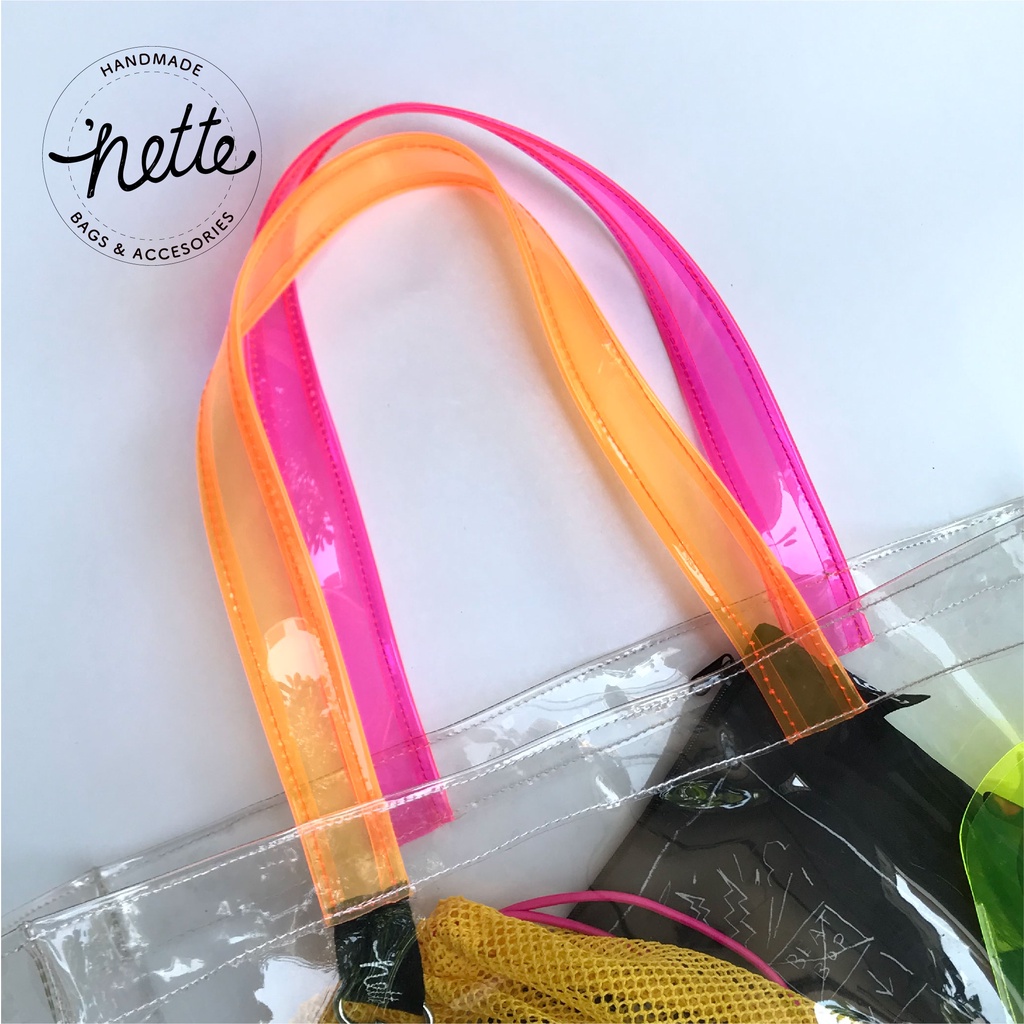 Jual Nette Clear Jelly Bag with Sour Candy Handle (Pink & Orange