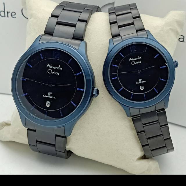 jam tangan couple Alexandre Christie AC 8623 black body blue