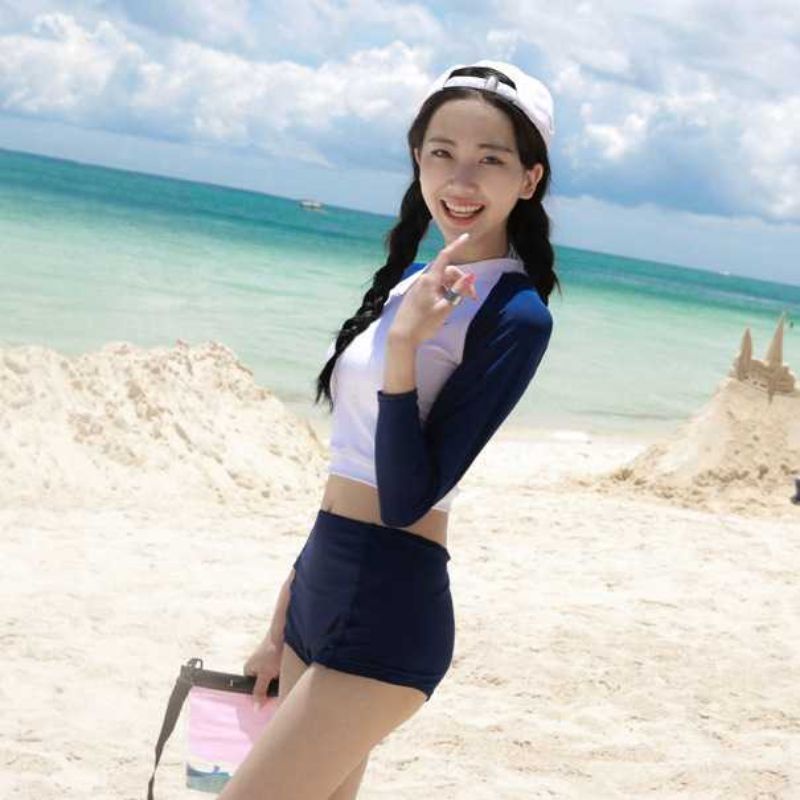 Pakaian Renang Wanita Swimsuit Long Sleeve High Waist