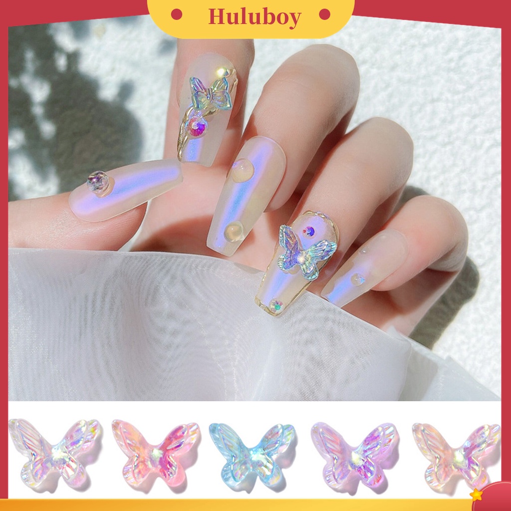 Huluboy Huluboy♡ 8pcs Ornamen Kupu-Kupu Berlian Imitasi Double Layer Untuk Nail Art Wanita