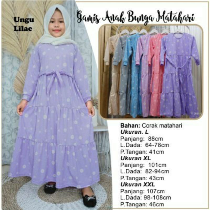 Baju Muslim Anak Cewe / Pakaian Muslim Anak Perempuan / Gamis Anak Bunga Murah