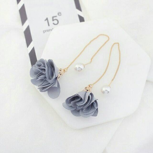 LRC Anting Tusuk Flower Shape Decorated Simple Long Chain Earrings Y5763X