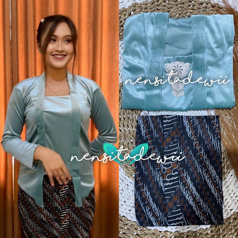 [Hijau Wardah] Kebaya Bludru + Rok Plisket / Size &amp; Warna Lengkap