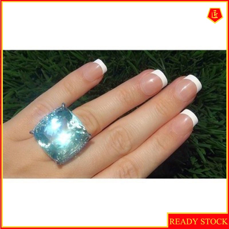 [Ready Stock]Creative Inlaid Blue Big Gem Ring Elegant Temperament