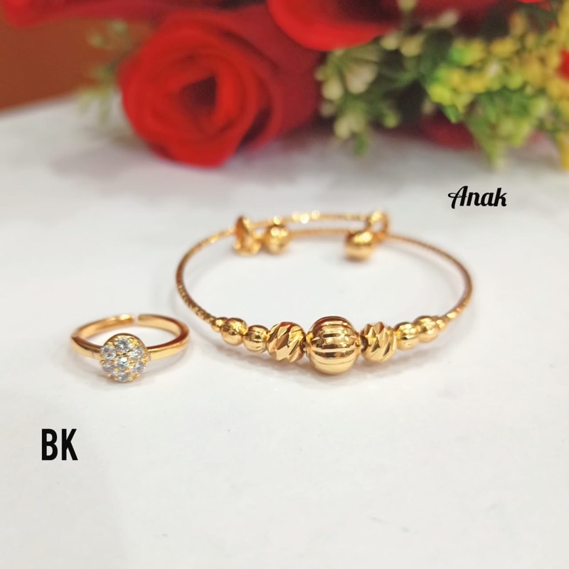 Gelang Tangan TITANIUM Anak Bola Free Cincin Anak Permata Zircon Gold dan Silver Perhiasan Anak