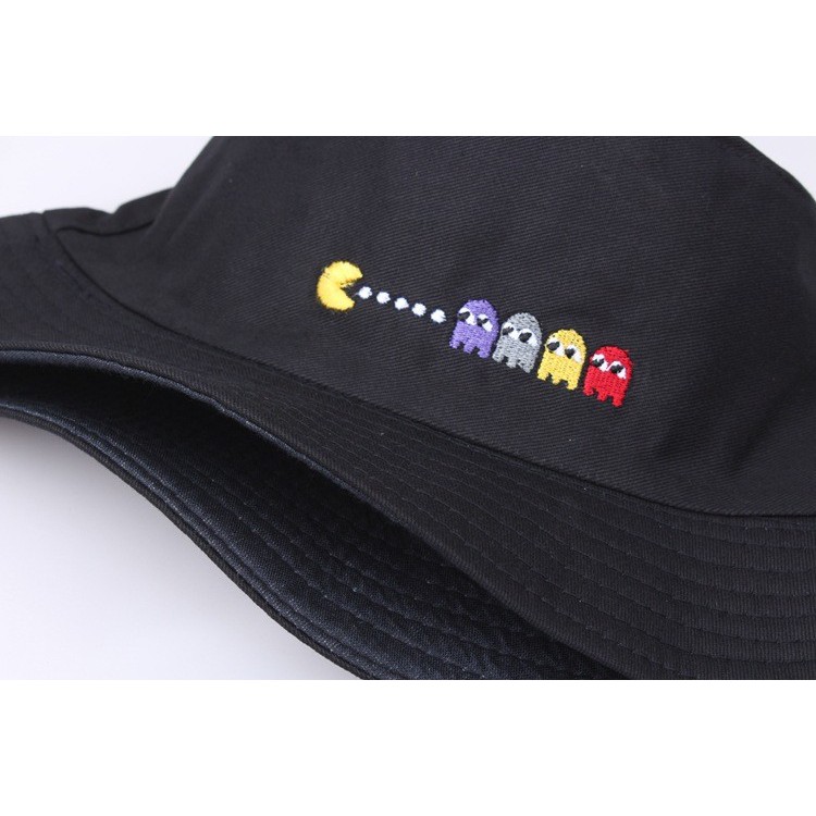 BHPC bucket hat import pacman bordir topi summer fisherman korea kpop - Hitam