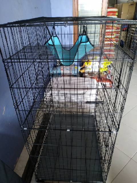 Kandang kucing roda 4 tingkat lipat ukuran XXXL 90x60x135 (Kode : 04S)