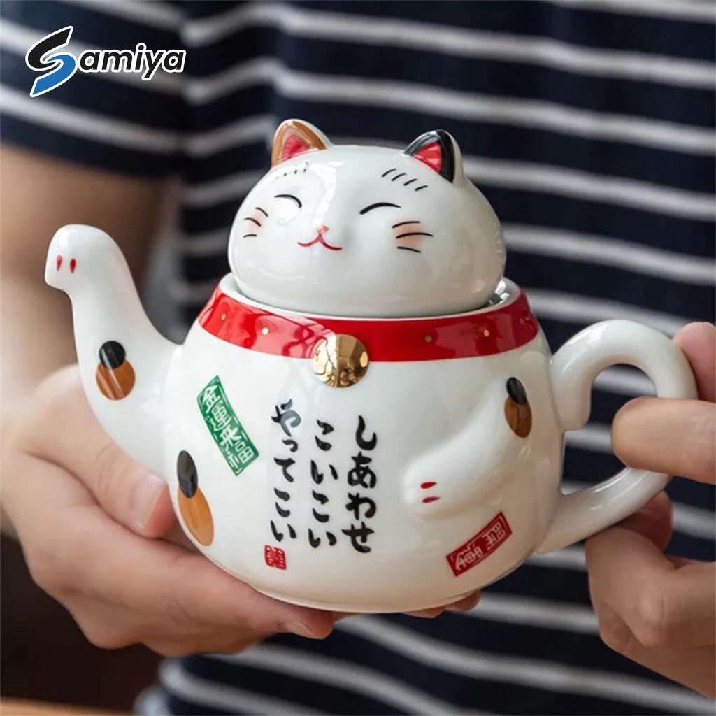 teapot lucky cat ceramic / teko teh kucing / tea pot set cangkir ceramic