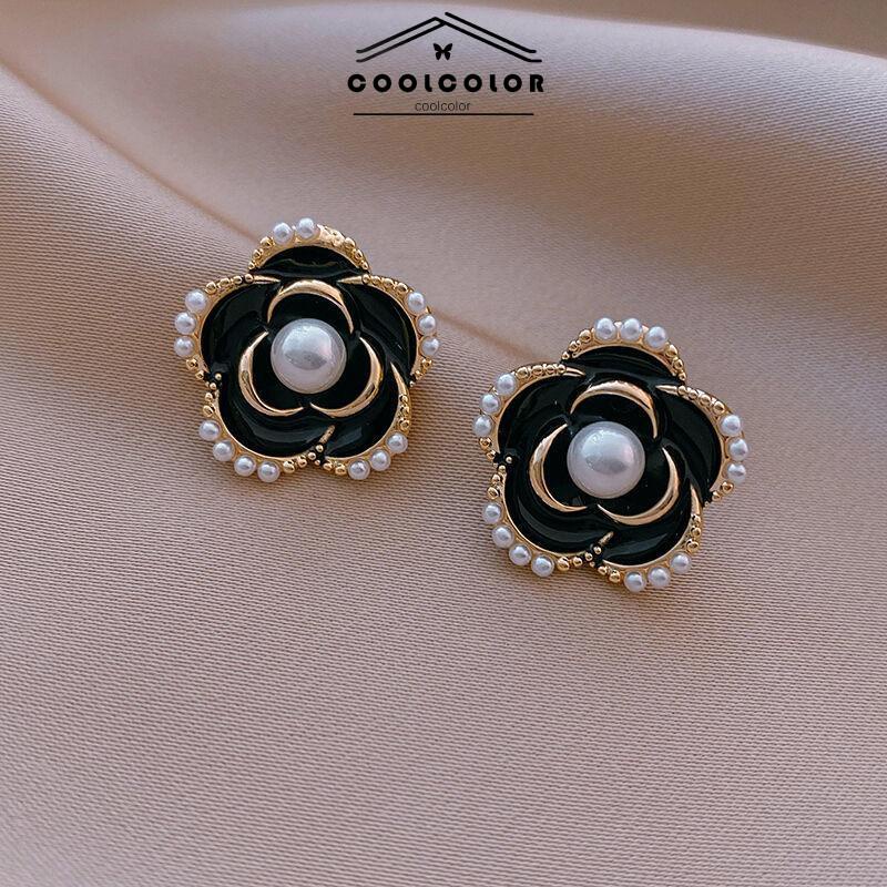 COD Tren Anting Pejantan Camellia Gaya Hong Kong Anting Pejantan Perak Mutiara- cl