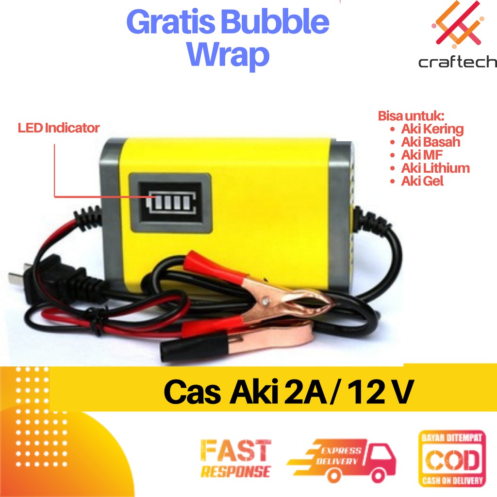 CAS AKI MOTOR MOBIL 12V 2A CHARGER AKI MOTOR MOBIL ALAT PORTABLE CASAN