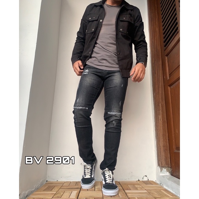 Celana jeans sobek Panjang Pria Black viper Black baron VLG Terbaru Korean style Ripped Slimfit Strech