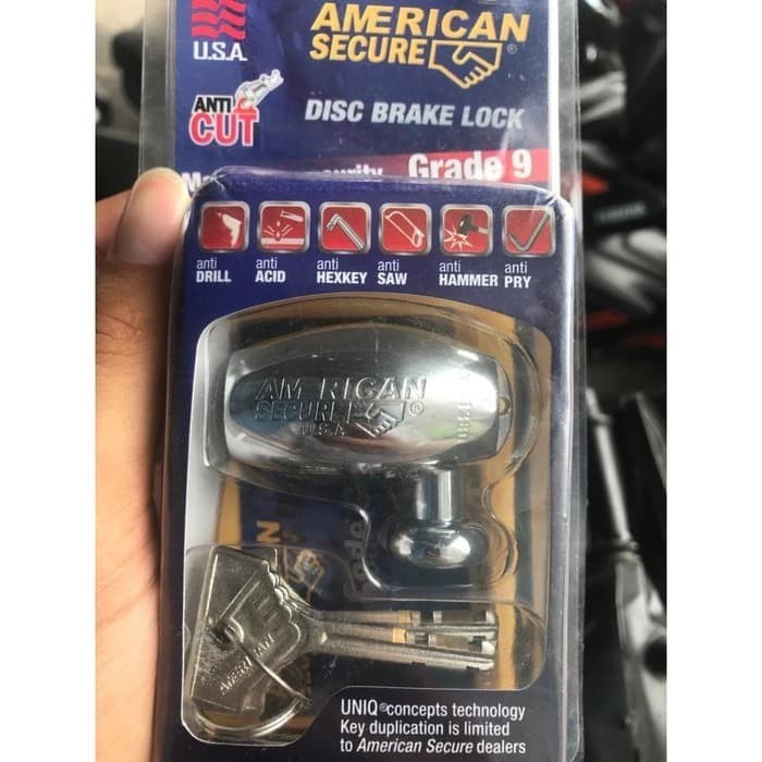 Gembok Cakram Motor American Secure/ Anti Maling Anti Cut Cairan Keras