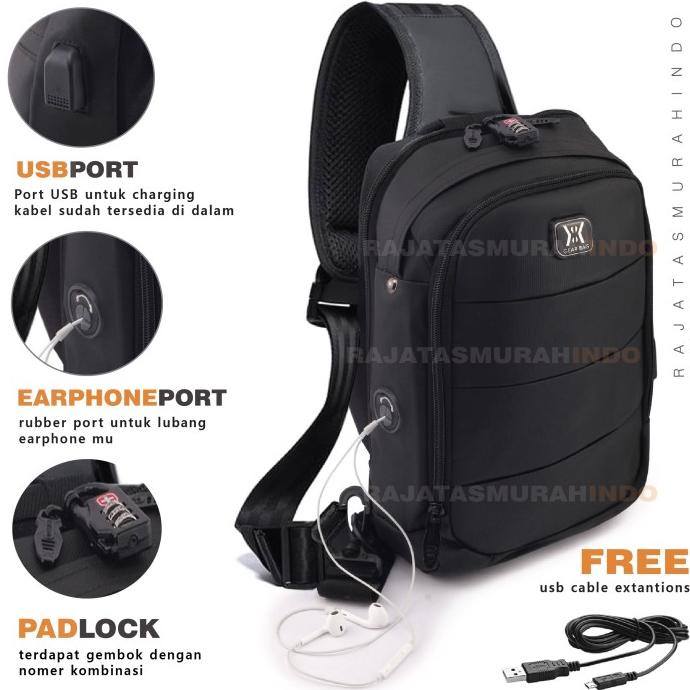 {{{{}}] GEAR BAG KEY 13132 - Tas Selempang Pria Anti Theft Casual With USB