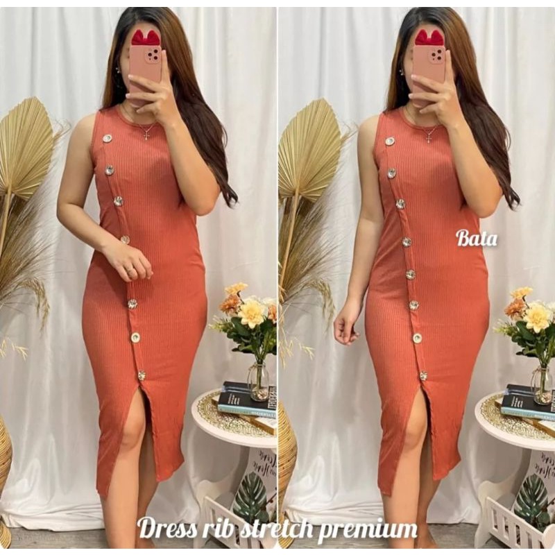 DRESS SINGLET BELAH SLIT SEXY RIB ADEM/DRESS WANITA TERBARU/DRESS BODYCON