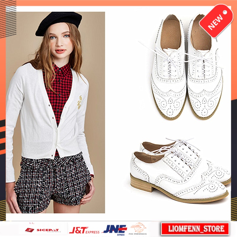 Sepatu Oxford Wanita Import Women's Shoes Genuine Leather Flats Vintage Custom Brock Carved Oxford S