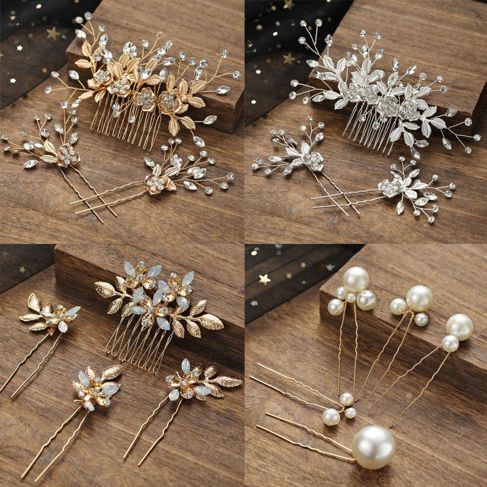 Preva 1set Mutiara Jepit Rambut Wanita Perempuan Pernikahan Sisir Rambut Rhinestones Hairgrips