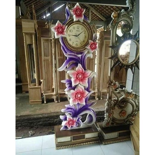 Lemari Jam Hias Ukiran Bunga