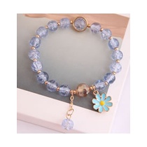 LRC Gelang Tangan Fashion Watermelon Red Dropped Oil Small Daisy Pendant Crystal Bead Bracelet