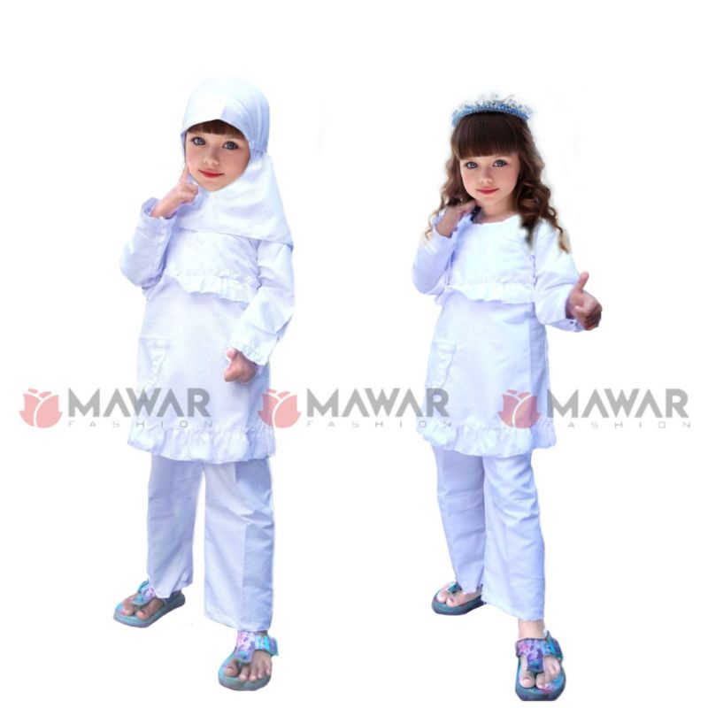 Promo Setelan Putih & Gamis Putih Anak cewe /Gamis Manasik /Set Gamis Murah