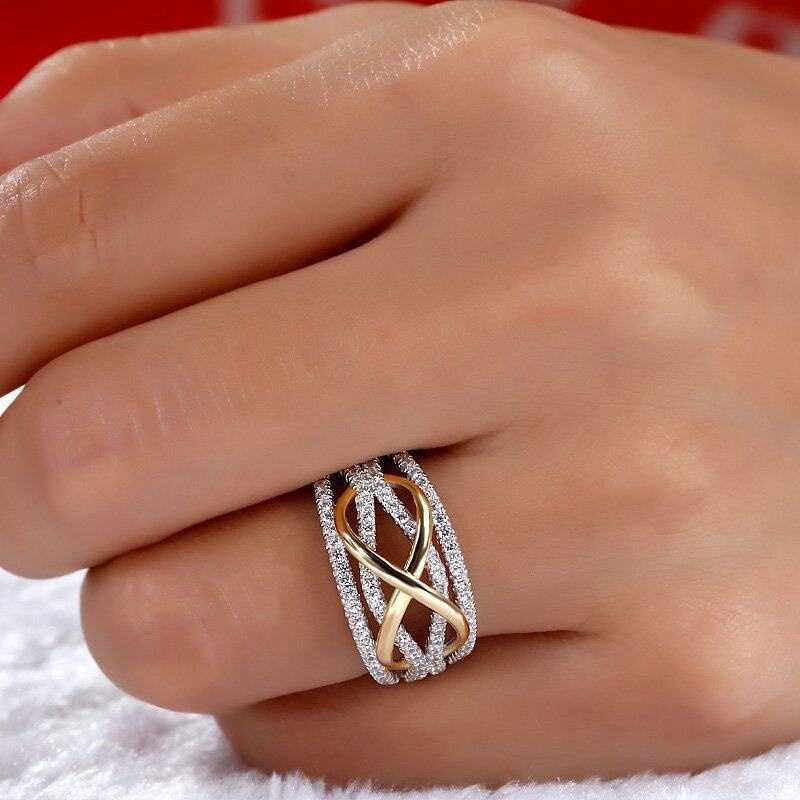 Cincin Lapis Emas Desain Simbol Infinity Hias Zircon Untuk Hadiah Ulang Tahun / Pernikahan