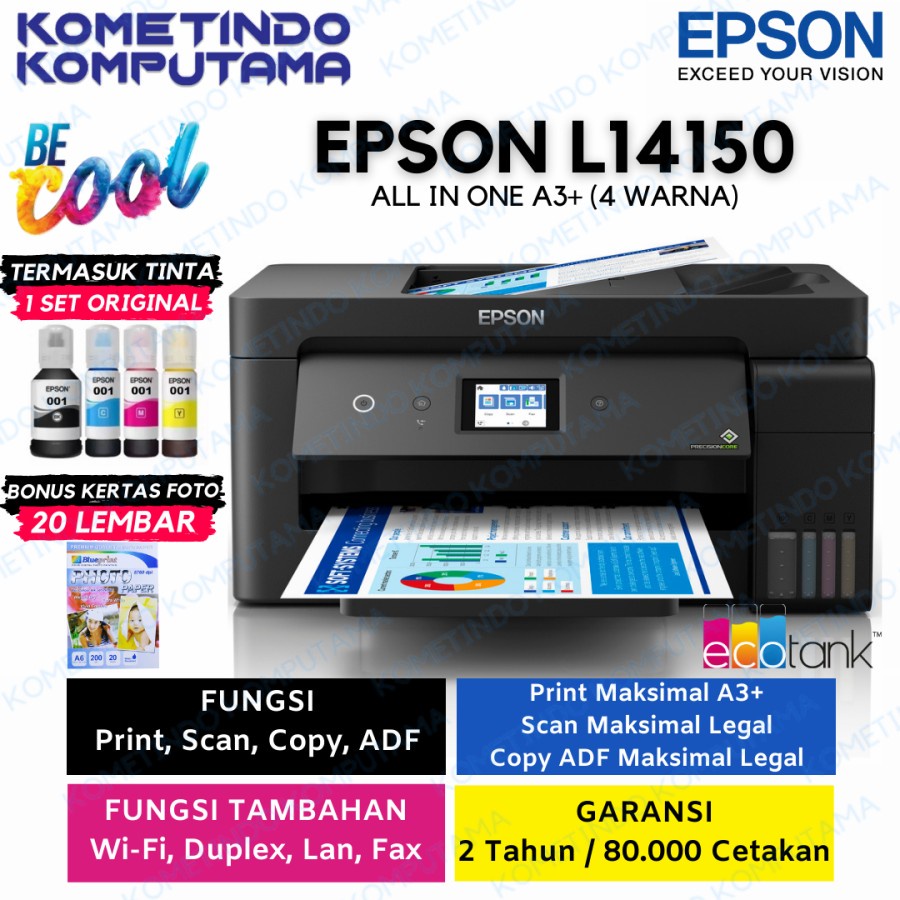 Epson EcoTank L14150 A3+ Wi-Fi Duplex Wide-Format All-in-One Ink Tank Printer / Print A3 Scan F4 Copi F4 / Wi-Fi Duplex Fax With ADF / Garansi Resmi