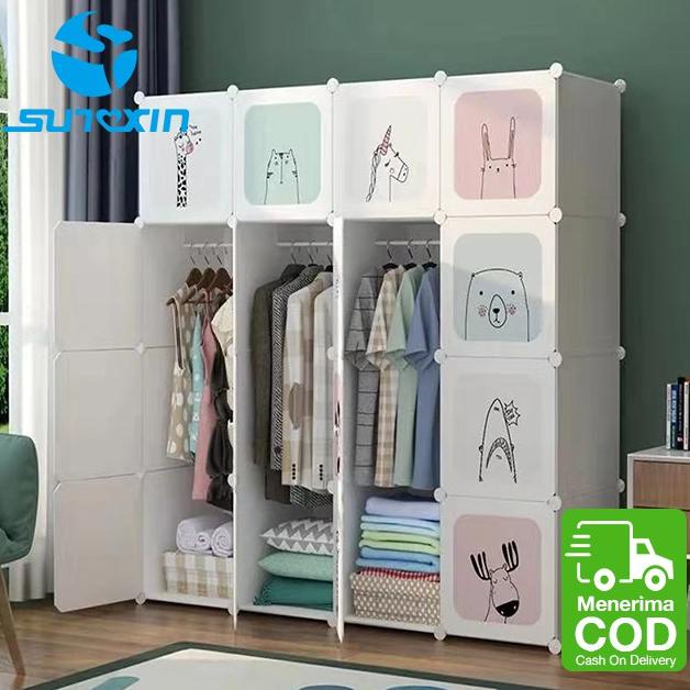 SUNXIN - LEMARI PLASTIK PAKAIAN DIY / WARDROBE / RAK BAJU ANIMAL CHARACTER TERLARISS...,,,,,