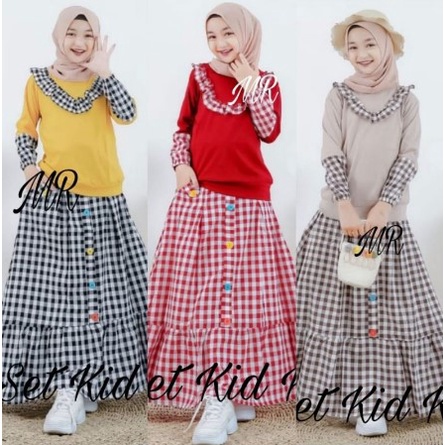 Setelan Anak Perempuan Gamis Rok Kotak ONESET Tanggung Terbaru 2022 Baju Muslim Anak Cewek Danira Ke