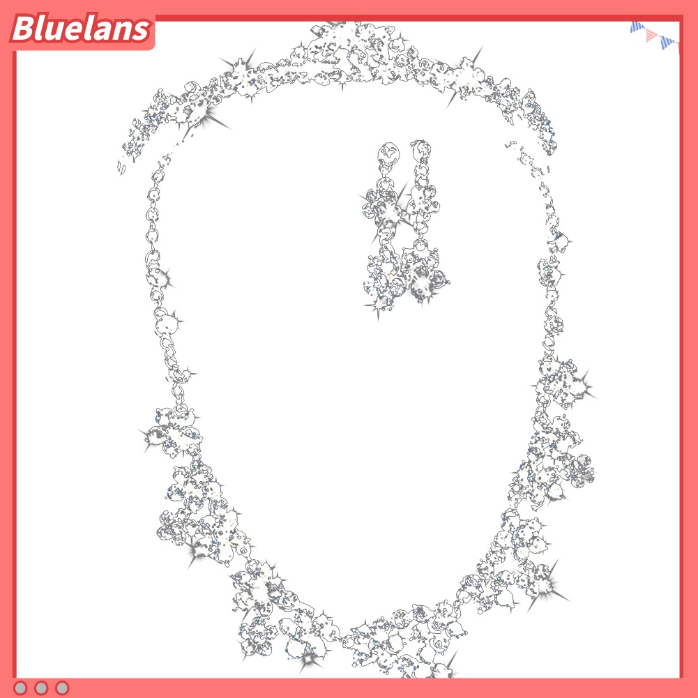 Bluelans Set Mahkota + Kalung + Anting Gantung Tusuk Aksen Berlian Imitasi Untuk Perhiasan Pengantin Wanita