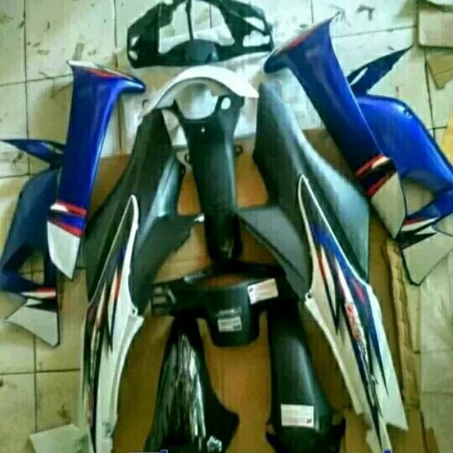 Full set body halus kasar honda supra fit new/warna putih biru plus sticker/list