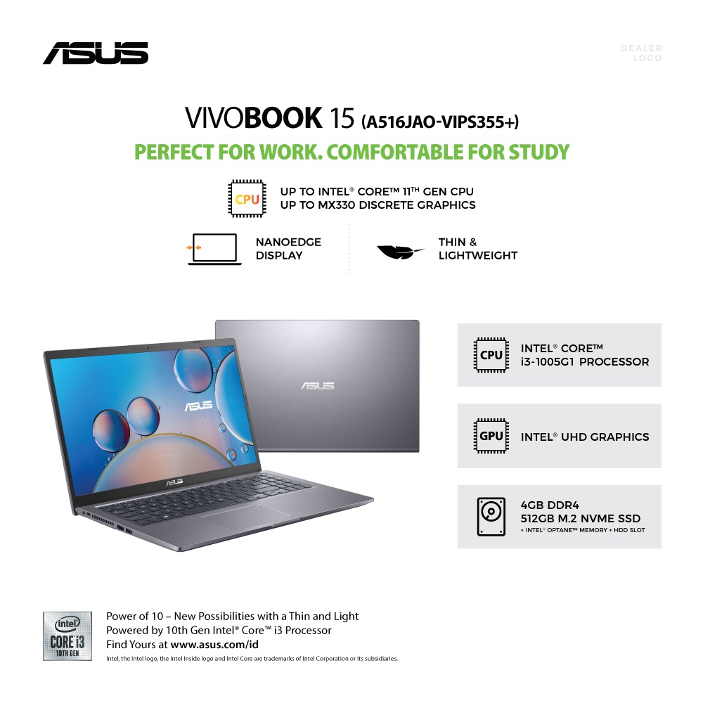 Asus A516JAO-VIPS355+ Grey [i3-1005G1|RAM 4GB|SSD 512GB|Optane|Win11|OHS2021]