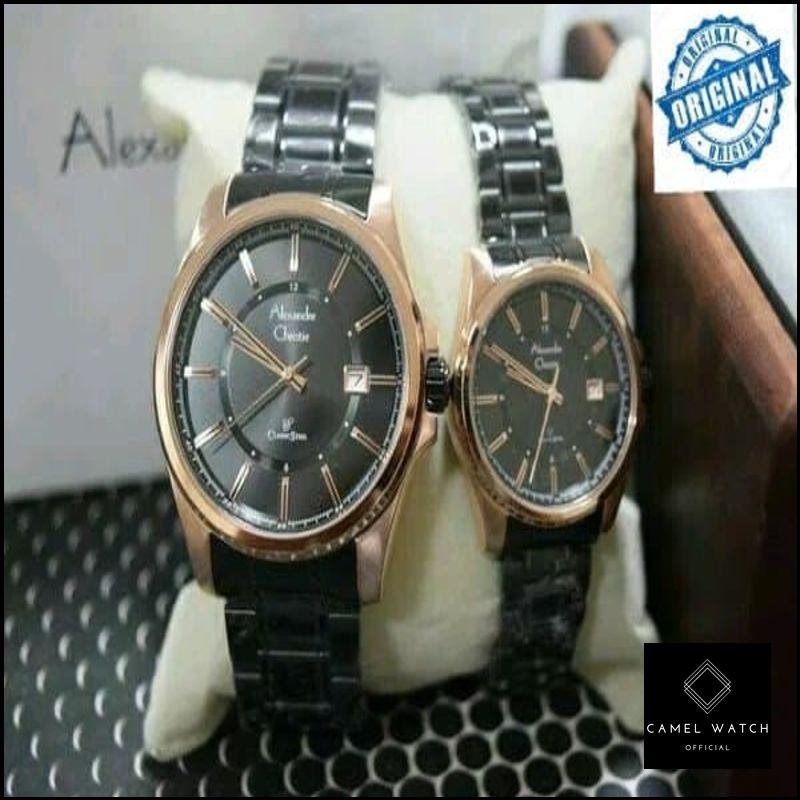 Terlaris Jam tangan pria dan wanita Alexander christie Couple AC 8502 Hitam