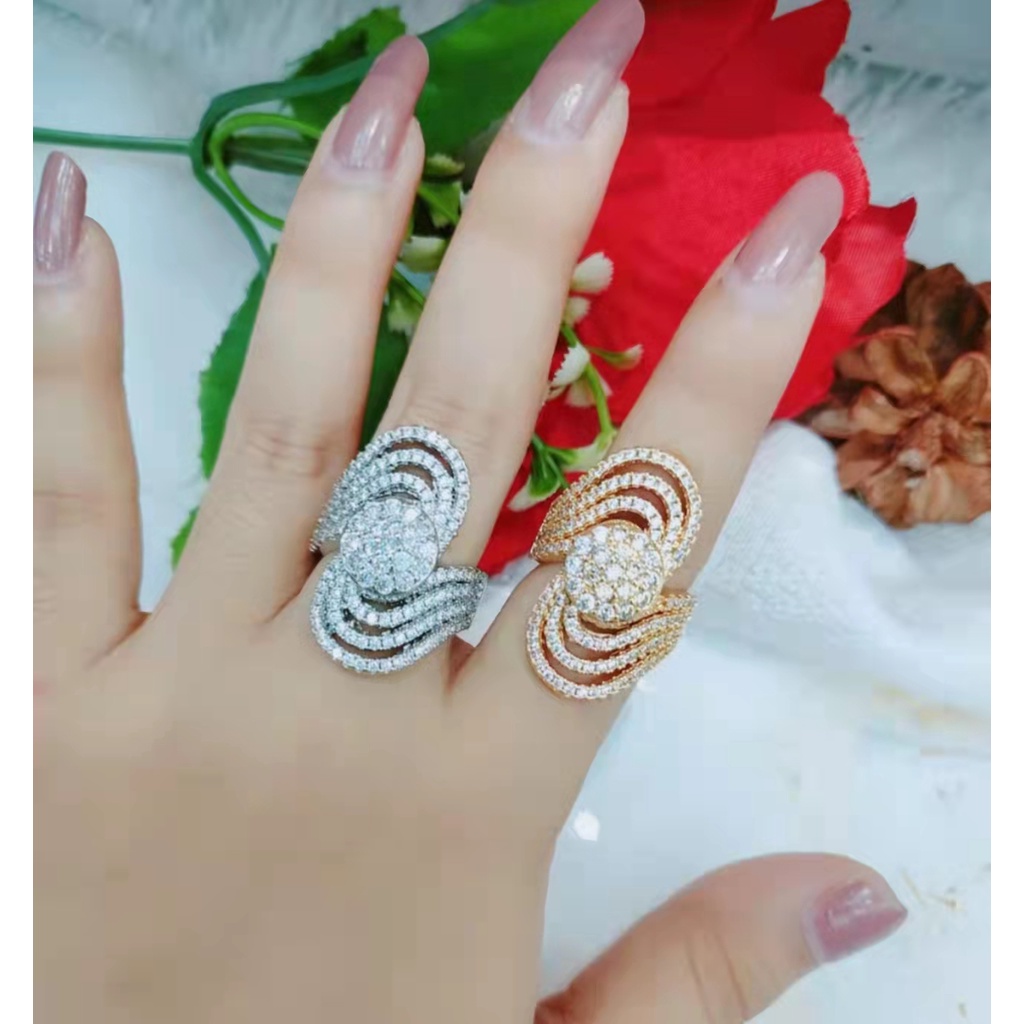 Set Perhiasan Xuping Gelang Dan Cincin Permata putih/hitam Lapis Emas
