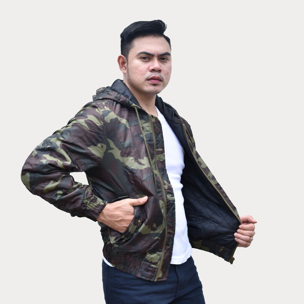 New_BOSSE Bomber Jacket Army - Jaket Bomber Loreng Army Coklat Tua