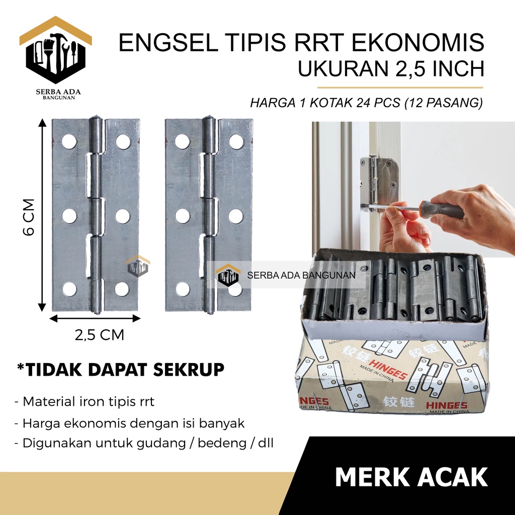 (HARGA PER BOX) ENGSEL TIPIS RRT 1&quot; 1/2&quot; 2&quot; 21/2&quot; 3&quot; 4&quot; ENGSEL KECIL LEMARI KOTAK BOX KANDANG