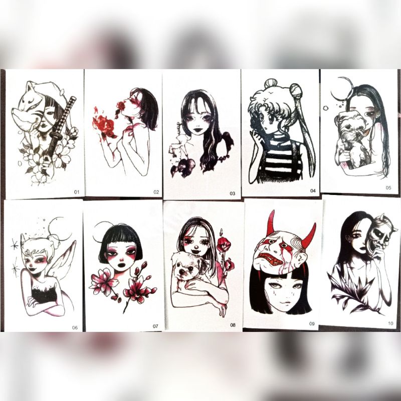 Tato Tatto Temporer Temporary perbiji Wanita(2) 1-10 (P=10cm L=6cm)
