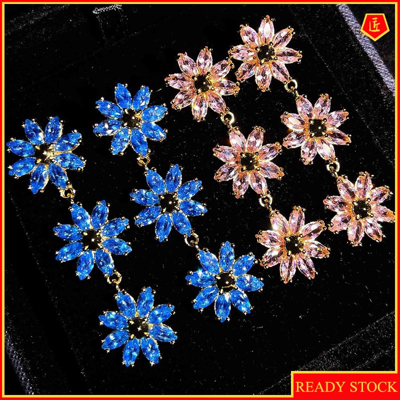 [Ready Stock]Long Sweet Sapphire Flower Earrings