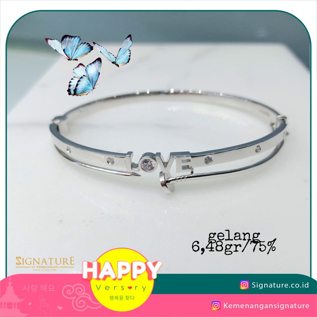 GELANG EMAS PUTIH KADAR 750 MODEL BANGLE LOVE PAKU.#301