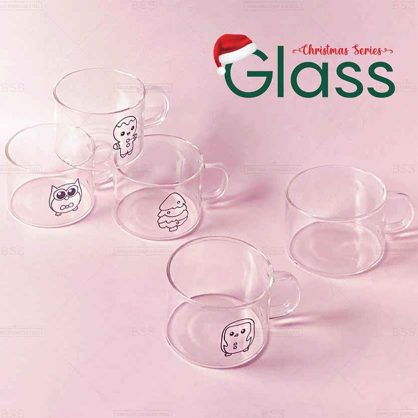 Gelas Gift Natal 450ml Christmas Kado Cangkir Kaca Glass Borosilicate Sereal Cereal Cup Nordic Motif Lettering Cantik Unik