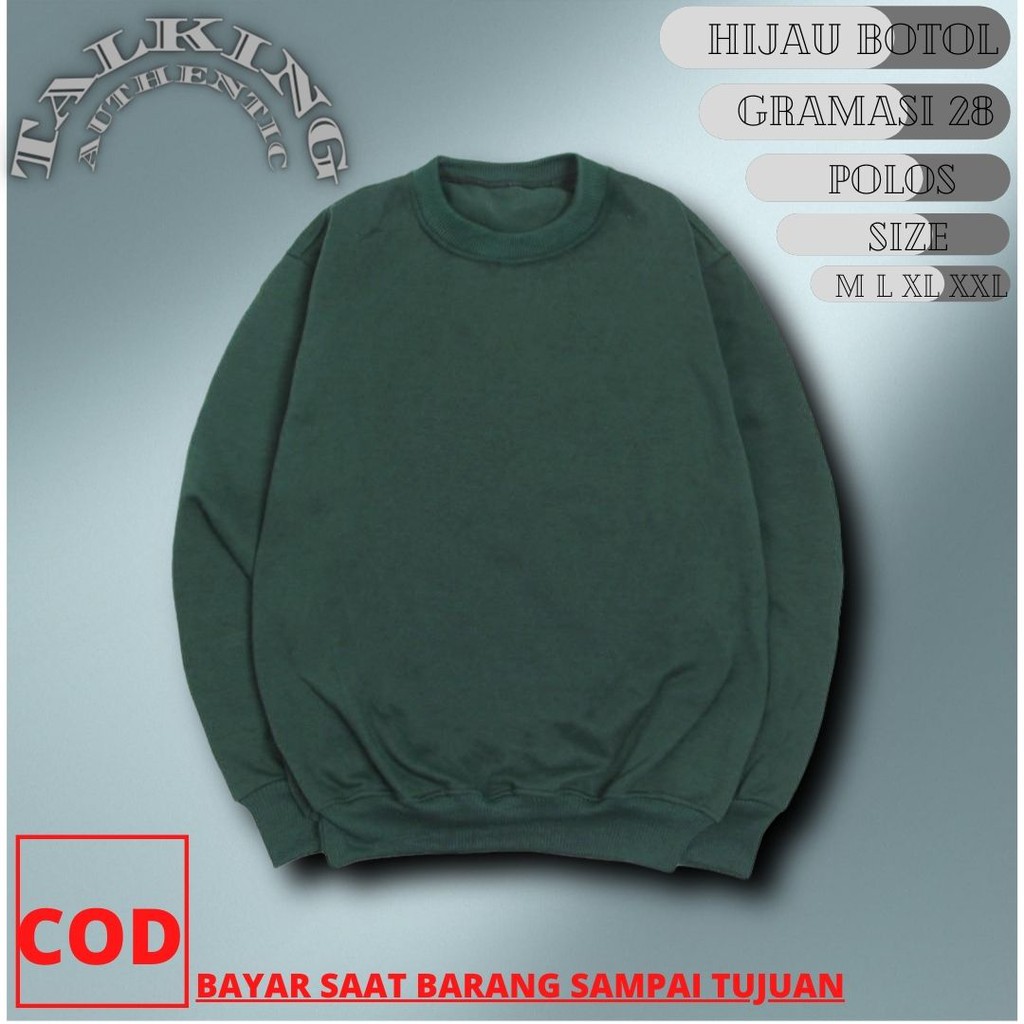 Sweater Basic Pria Sweter Crewneck Polos Cowok Cewek  Hijau Botol Switer Polos Jaket Pria Wanita