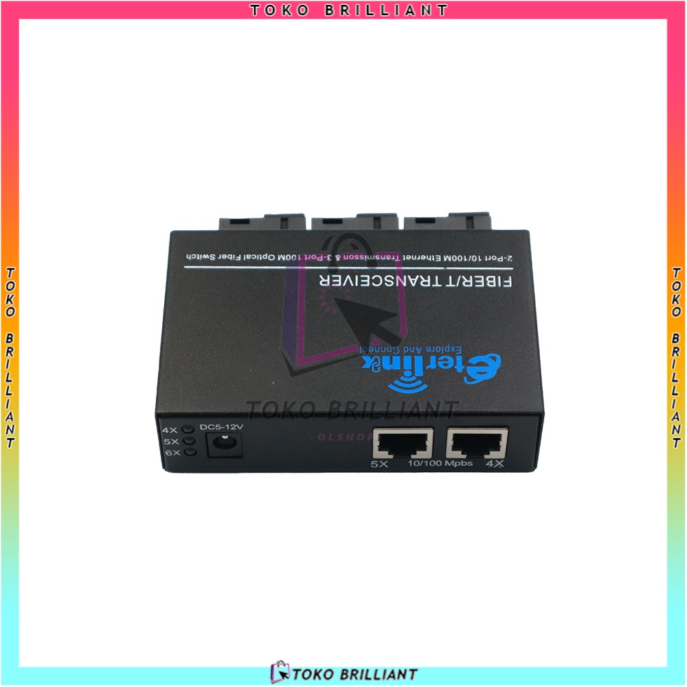 【SupportPOE】3F2E  Fiber Optik Media Converter Single Mode  2 Rj45 Dan 3 Sc Port 10/100Mbps 5V-12V Power Input [BISA COD]